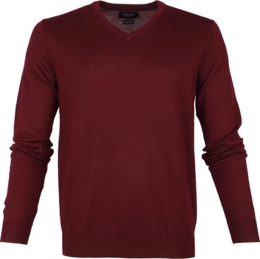 Truien Van Merino Wol Profuomo Pullover Merino V-Hals Bordeaux