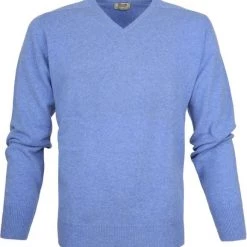 Lamswollen Truien William Lockie Pullover Lamswol V Surf Mid Blue -Truien & Vesten Verkoop winkel 2625 4 1