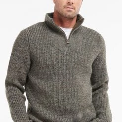 Wollen Truien Voor Heren Barbour NewTyne Zip Trui Wol Donkergroen -Truien & Vesten Verkoop winkel 67675 5
