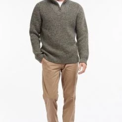 Wollen Truien Voor Heren Barbour NewTyne Zip Trui Wol Donkergroen -Truien & Vesten Verkoop winkel 67675 6