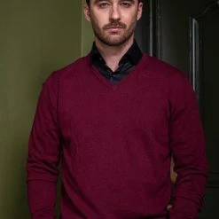 Suitable Katoen Vini Pullover V-Hals Bordeaux -Truien & Vesten Verkoop winkel 67941 5