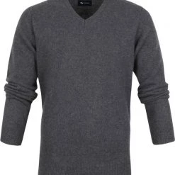 Lamswollen Truien Suitable Lamswol Trui V-Hals Antraciet