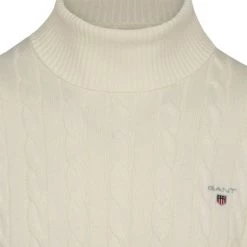 Sweaters Gant Kabeltrui O-Hals Off White -Truien & Vesten Verkoop winkel 74631 6 1
