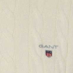 Sweaters Gant Kabeltrui O-Hals Off White -Truien & Vesten Verkoop winkel 74631 7