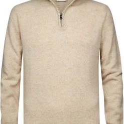 Wollen Truien Voor Heren Profuomo Half Zip Trui Wol Beige