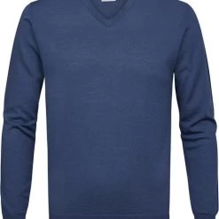 Truien Van Merino Wol Profuomo Pullover V-Hals Merinowol Blauw