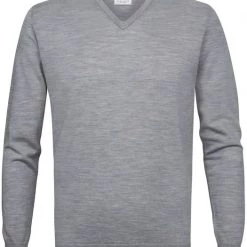 Truien Van Merino Wol Profuomo Pullover V-Hals Merinowol Grijs