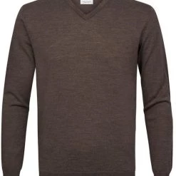 Truien Van Merino Wol Profuomo Pullover V-Hals Merinowol Taupe