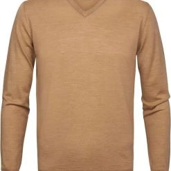 Truien Van Merino Wol Profuomo Pullover V-Hals Merinowol Beige