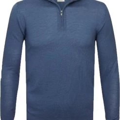 Truien Van Merino Wol Profuomo Half Zip Merinowol Blauw