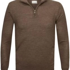 Truien Van Merino Wol Profuomo Half Zip Merinowol Taupe