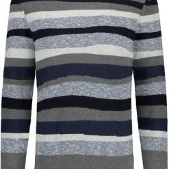 Pullover State Of Art Jacquard Trui Streep Grijs