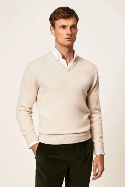 Lamswollen Truien Hackett Pullover Lamswol V-Hals Ecru 2 Lamswollen Truien Hackett Pullover Lamswol V-Hals Ecru - Afbeelding 2