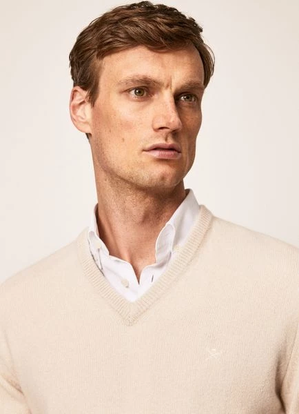Lamswollen Truien Hackett Pullover Lamswol V-Hals Ecru 6 Lamswollen Truien Hackett Pullover Lamswol V-Hals Ecru - Afbeelding 6